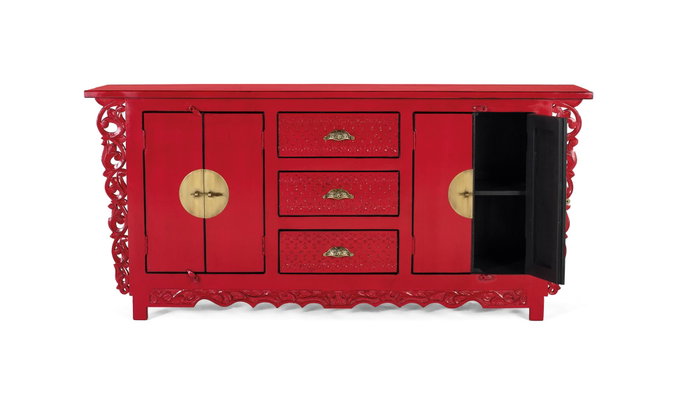 GINER Y COLOMER Aparador avec 2 portes et 3 tiroirs en bois de manguier, Rouge